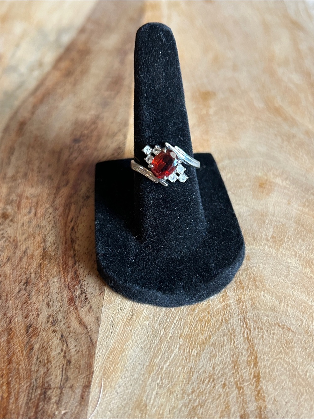 Sterling Silver Red Garnet Halo Ring